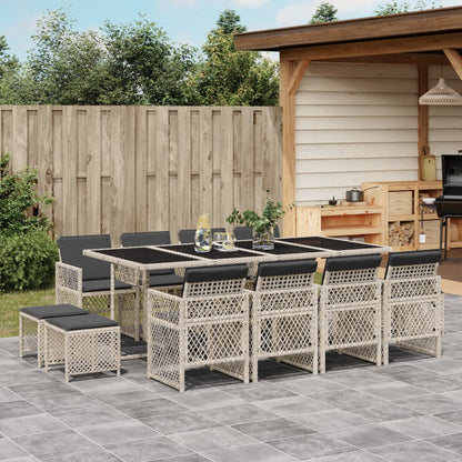 13-tlg. Garten-Essgruppe mit Kissen Hellgrau Poly Rattan