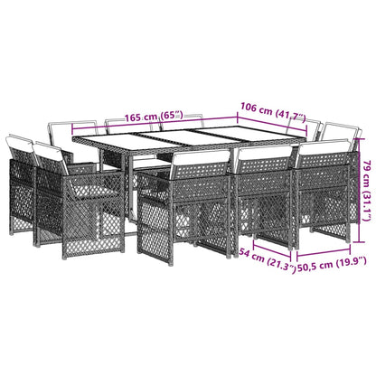 11-tlg. Garten-Essgruppe mit Kissen Hellgrau Poly Rattan