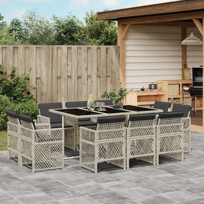 11-tlg. Garten-Essgruppe mit Kissen Hellgrau Poly Rattan