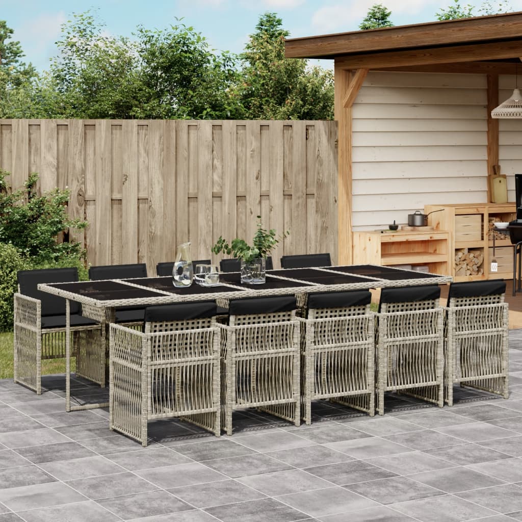 11-tlg. Garten-Essgruppe mit Kissen Hellgrau Poly Rattan