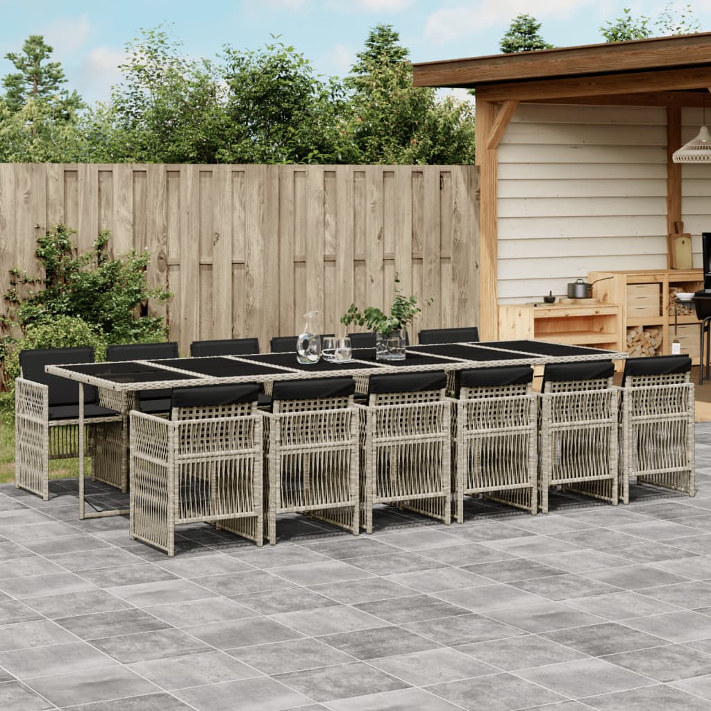 13-tlg. Garten-Essgruppe mit Kissen Hellgrau Poly Rattan