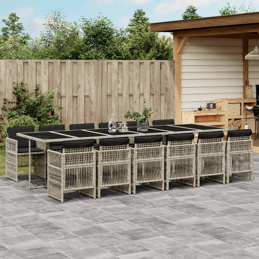 13-tlg. Garten-Essgruppe mit Kissen Hellgrau Poly Rattan