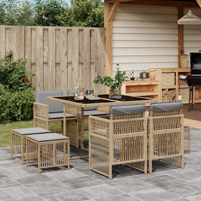 9-tlg. Garten-Essgruppe mit Kissen Beigemischung Poly Rattan