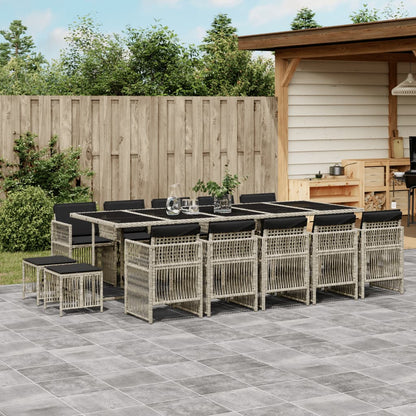 15-tlg. Garten-Essgruppe mit Kissen Hellgrau Poly Rattan