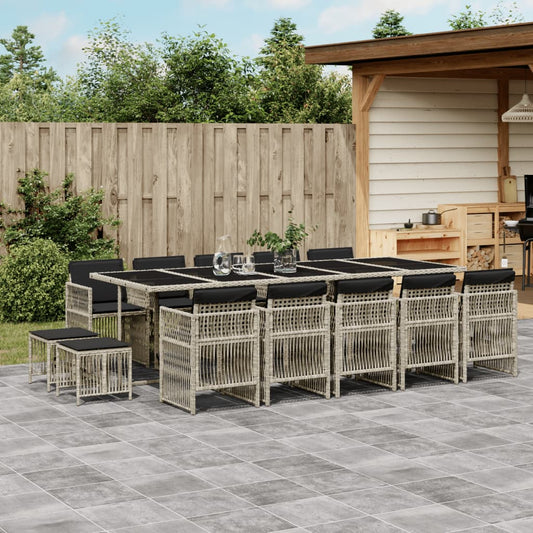15-tlg. Garten-Essgruppe mit Kissen Hellgrau Poly Rattan