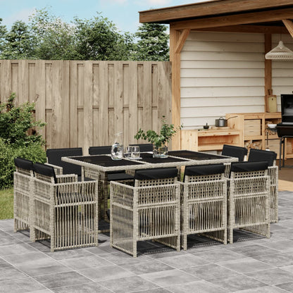 11-tlg. Garten-Essgruppe mit Kissen Hellgrau Poly Rattan