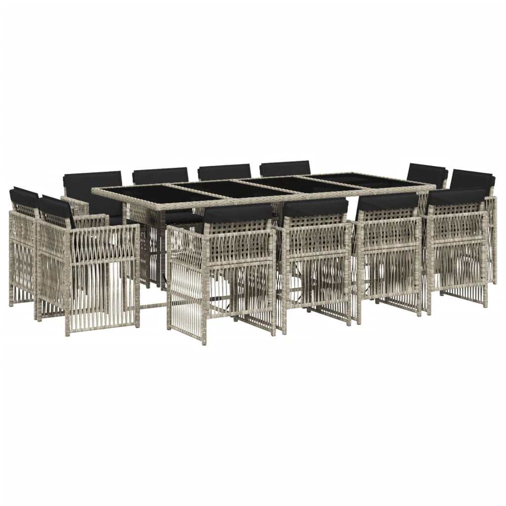 13-tlg. Garten-Essgruppe mit Kissen Hellgrau Poly Rattan