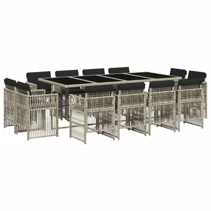 13-tlg. Garten-Essgruppe mit Kissen Hellgrau Poly Rattan