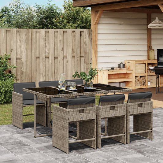 7-tlg. Garten-Essgruppe mit Kissen Grau Poly Rattan