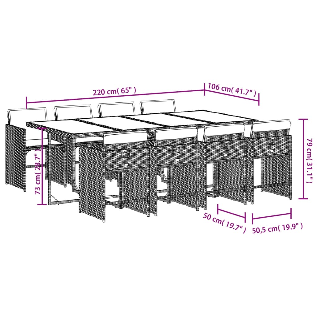 9-tlg. Garten-Essgruppe mit Kissen Hellgrau Poly Rattan