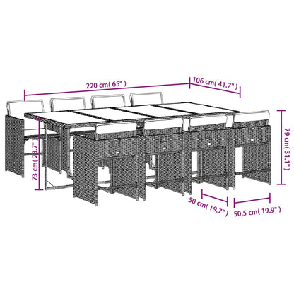 9-tlg. Garten-Essgruppe mit Kissen Beigemischung Poly Rattan