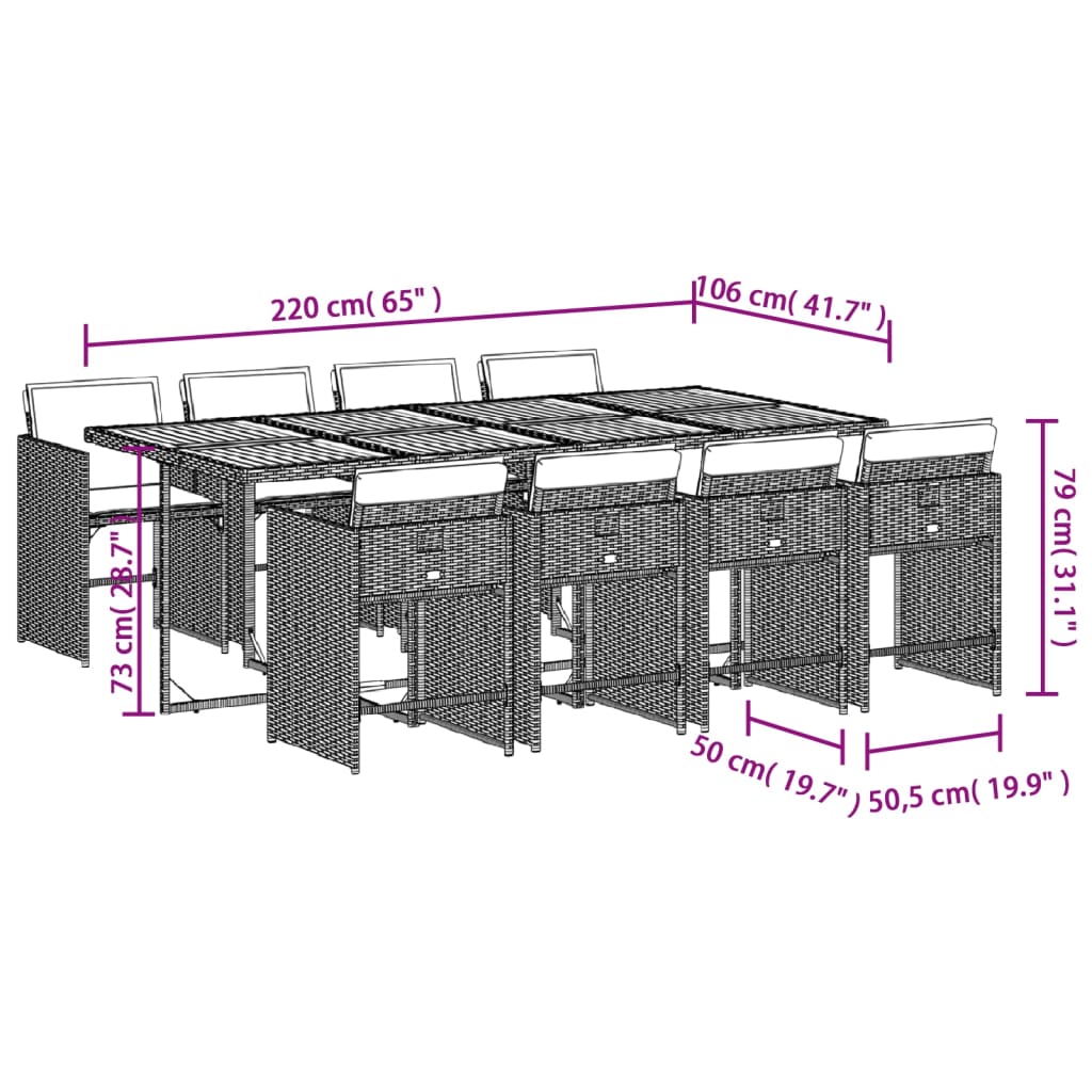 9-tlg. Garten-Essgruppe mit Kissen Schwarz Poly Rattan