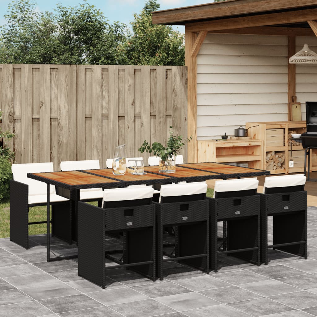 9-tlg. Garten-Essgruppe mit Kissen Schwarz Poly Rattan