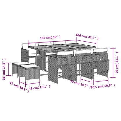 11-tlg. Garten-Essgruppe mit Kissen Grau Poly Rattan