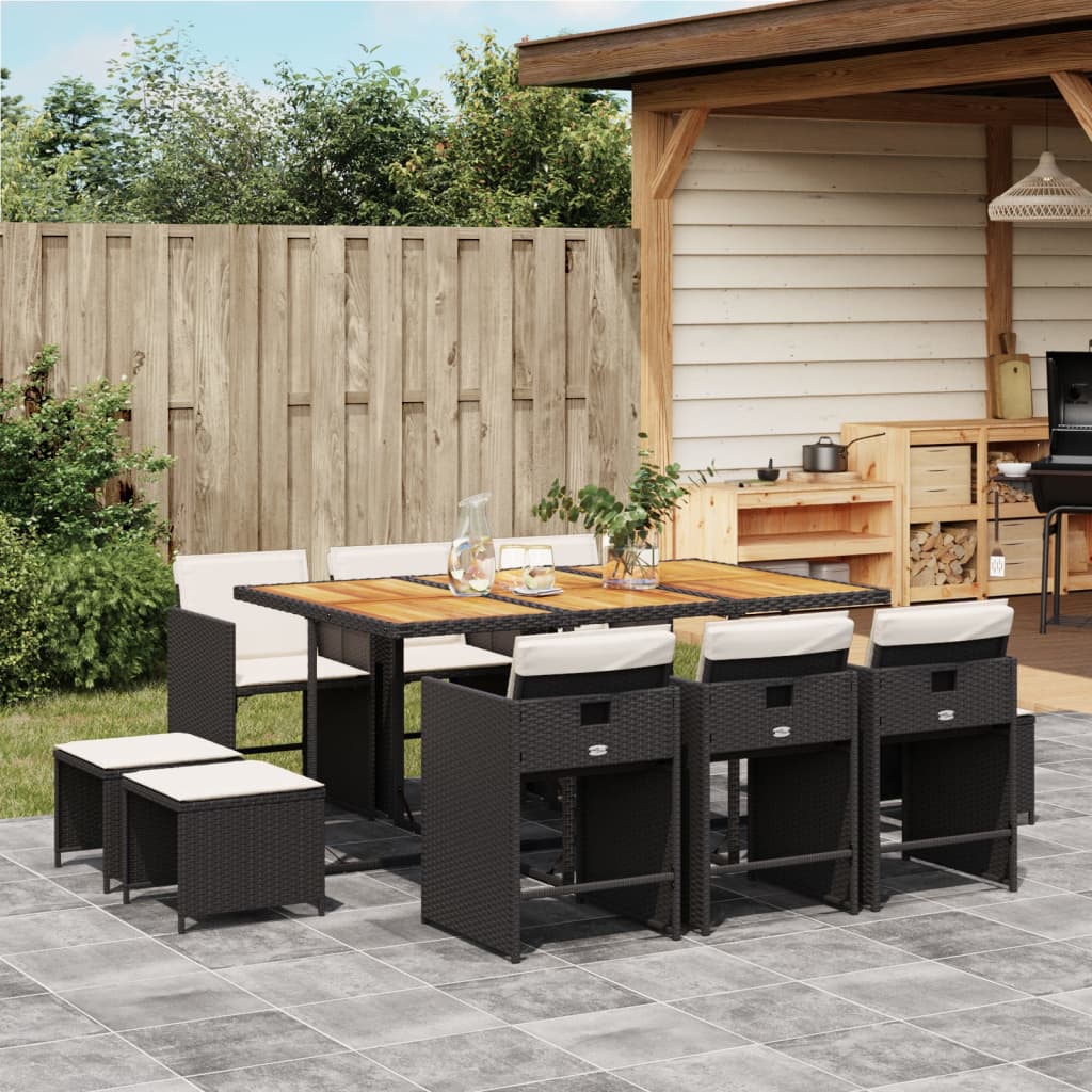 11-tlg. Garten-Essgruppe mit Kissen Schwarz Poly Rattan