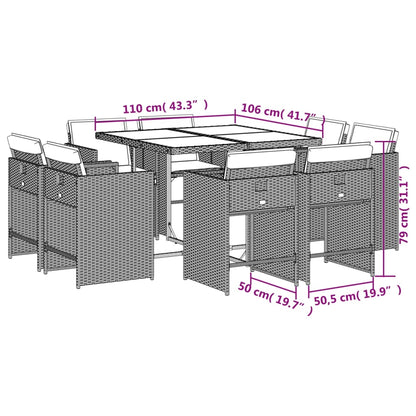 9-tlg. Garten-Essgruppe mit Kissen Beigemischung Poly Rattan