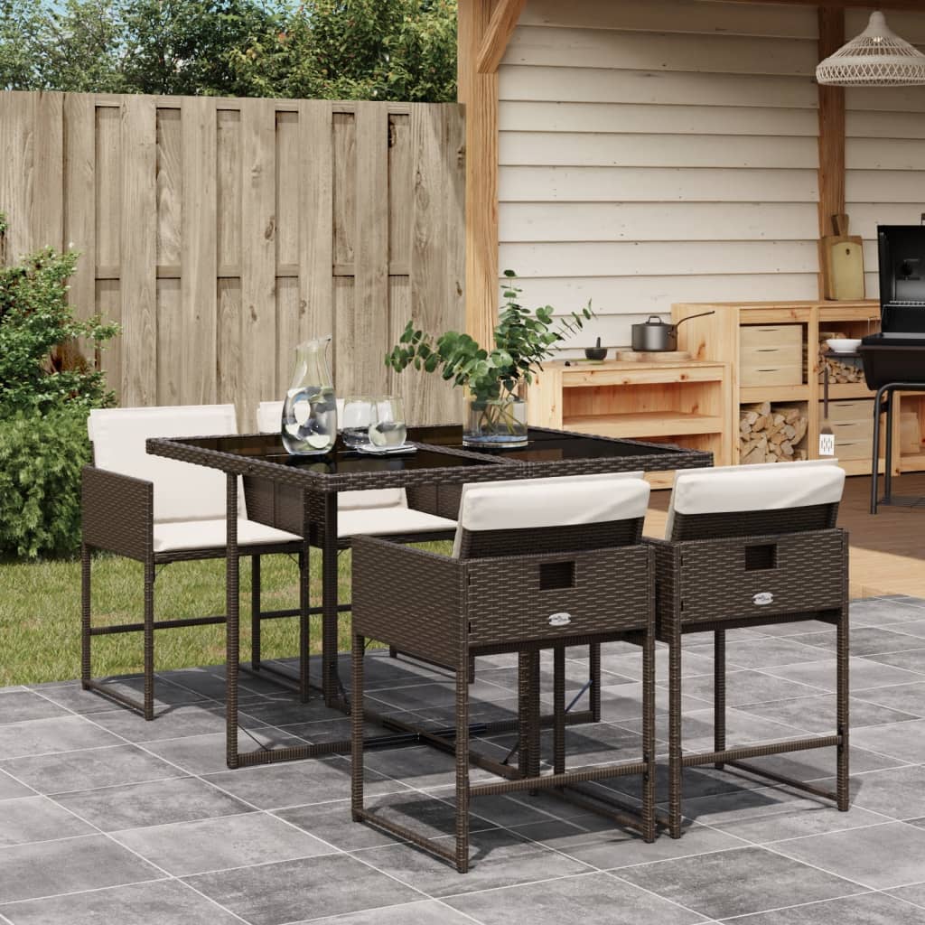 5-tlg. Garten-Essgruppe mit Kissen Braun Poly Rattan