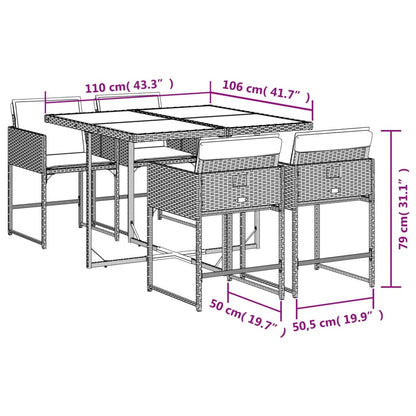 5-tlg. Garten-Essgruppe mit Kissen Beige Poly Rattan