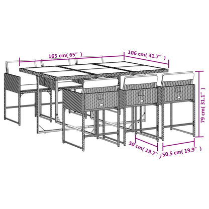 7-tlg. Garten-Essgruppe mit Kissen Braun Poly Rattan