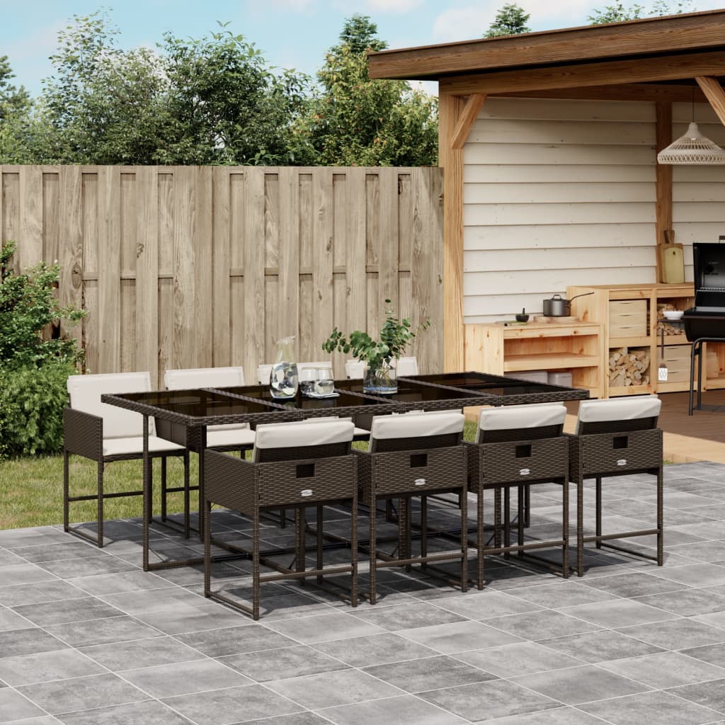 9-tlg. Garten-Essgruppe mit Kissen Braun Poly Rattan