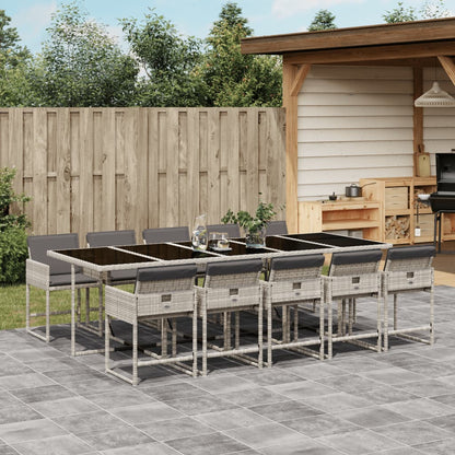 11-tlg. Garten-Essgruppe mit Kissen Hellgrau Poly Rattan