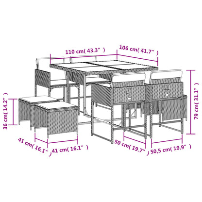 9-tlg. Garten-Essgruppe mit Kissen Beigemischung Poly Rattan