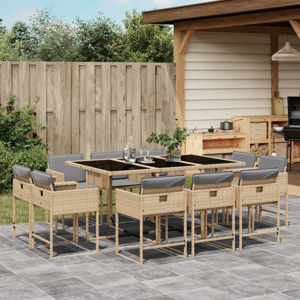 11-tlg. Garten-Essgruppe mit Kissen Beigemischung Poly Rattan