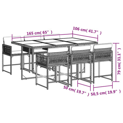 7-tlg. Garten-Essgruppe mit Kissen Grau Poly Rattan