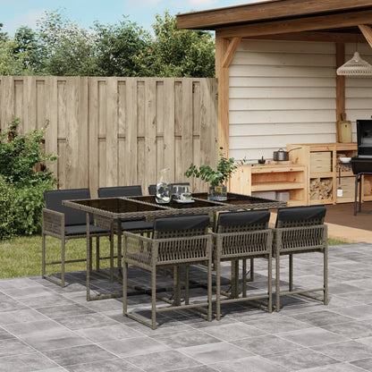 7-tlg. Garten-Essgruppe mit Kissen Grau Poly Rattan