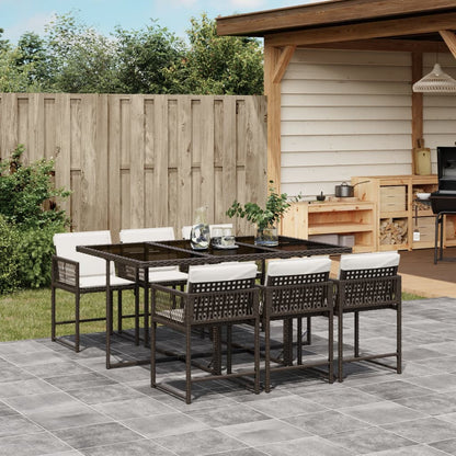 7-tlg. Garten-Essgruppe mit Kissen Braun Poly Rattan