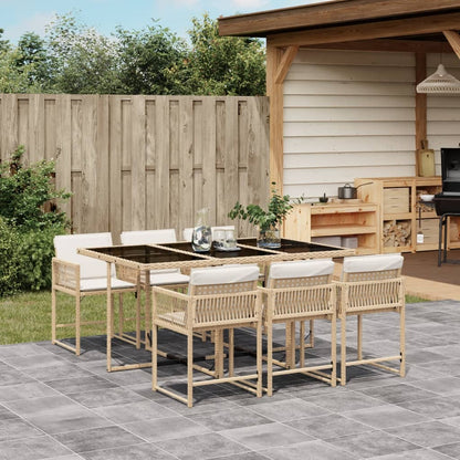 7-tlg. Garten-Essgruppe mit Kissen Beige Poly Rattan