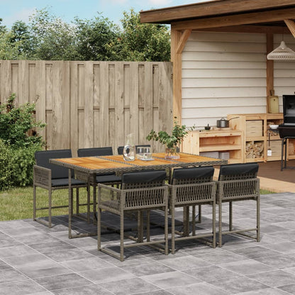 7-tlg. Garten-Essgruppe mit Kissen Grau Poly Rattan