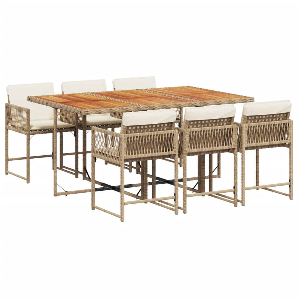 7-tlg. Garten-Essgruppe mit Kissen Beige Poly Rattan