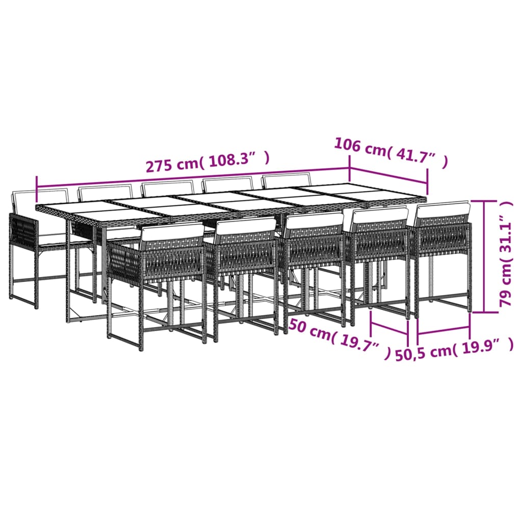 11-tlg. Garten-Essgruppe mit Kissen Schwarz Poly Rattan