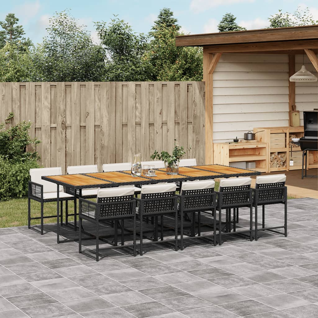 11-tlg. Garten-Essgruppe mit Kissen Schwarz Poly Rattan