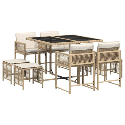 9-tlg. Garten-Essgruppe mit Kissen Beige Poly Rattan