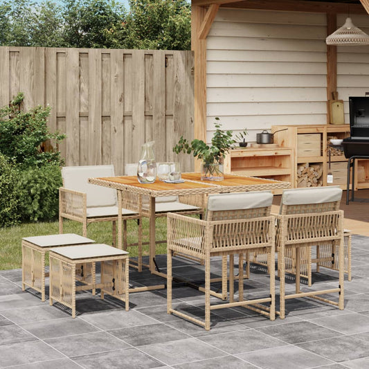 9-tlg. Garten-Essgruppe mit Kissen Beige Poly Rattan