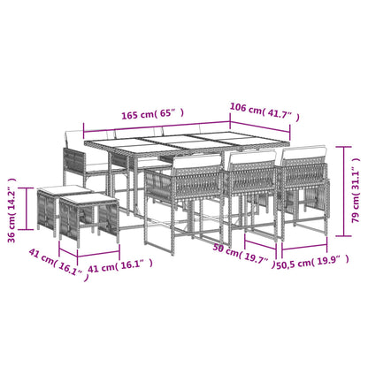 11-tlg. Garten-Essgruppe mit Kissen Schwarz Poly Rattan