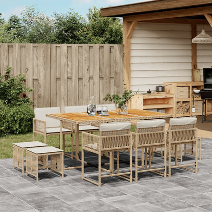 11-tlg. Garten-Essgruppe mit Kissen Beige Poly Rattan