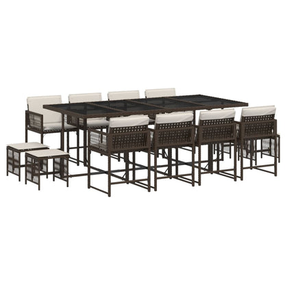 13-tlg. Garten-Essgruppe mit Kissen Braun Poly Rattan