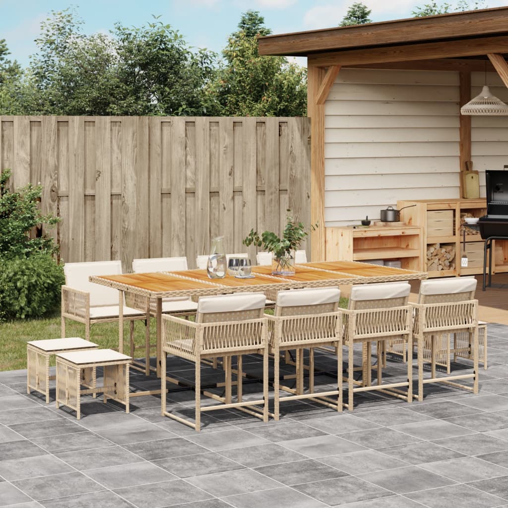 13-tlg. Garten-Essgruppe mit Kissen Beige Poly Rattan