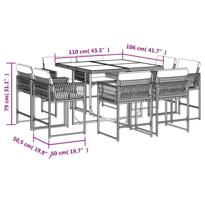 9-tlg. Garten-Essgruppe mit Kissen Schwarz Poly Rattan