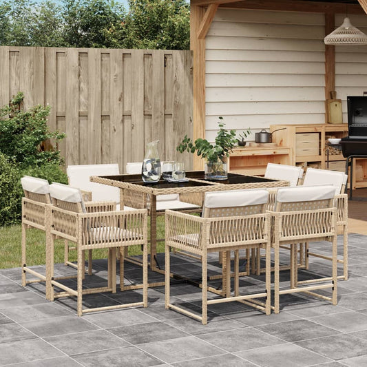 9-tlg. Garten-Essgruppe mit Kissen Beige Poly Rattan