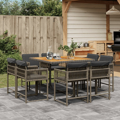 9-tlg. Garten-Essgruppe mit Kissen Grau Poly Rattan