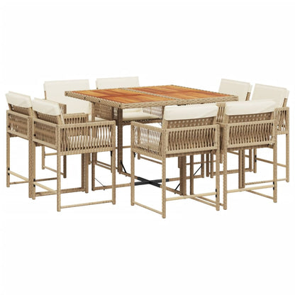 9-tlg. Garten-Essgruppe mit Kissen Beige Poly Rattan