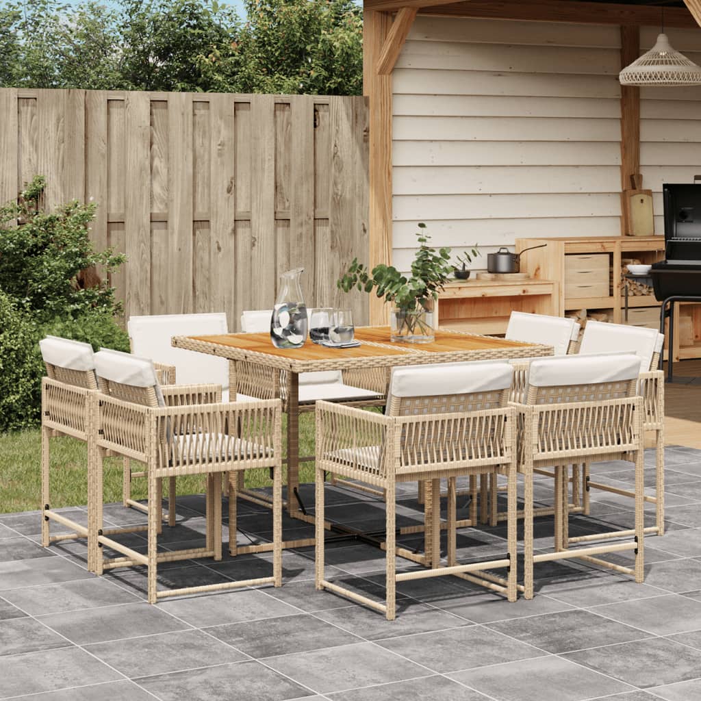 9-tlg. Garten-Essgruppe mit Kissen Beige Poly Rattan