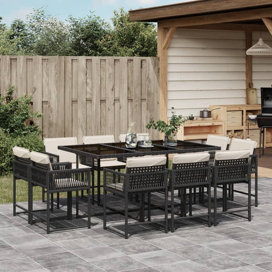 11-tlg. Garten-Essgruppe mit Kissen Schwarz Poly Rattan