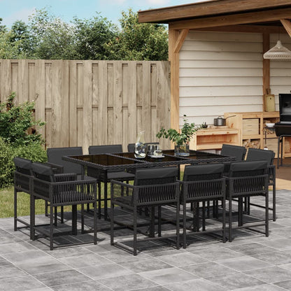 11-tlg. Garten-Essgruppe mit Kissen Schwarz Poly Rattan