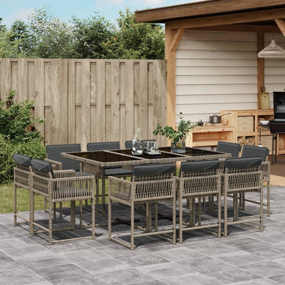 11-tlg. Garten-Essgruppe mit Kissen Grau Poly Rattan