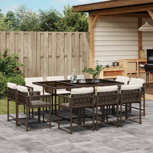 11-tlg. Garten-Essgruppe mit Kissen Braun Poly Rattan